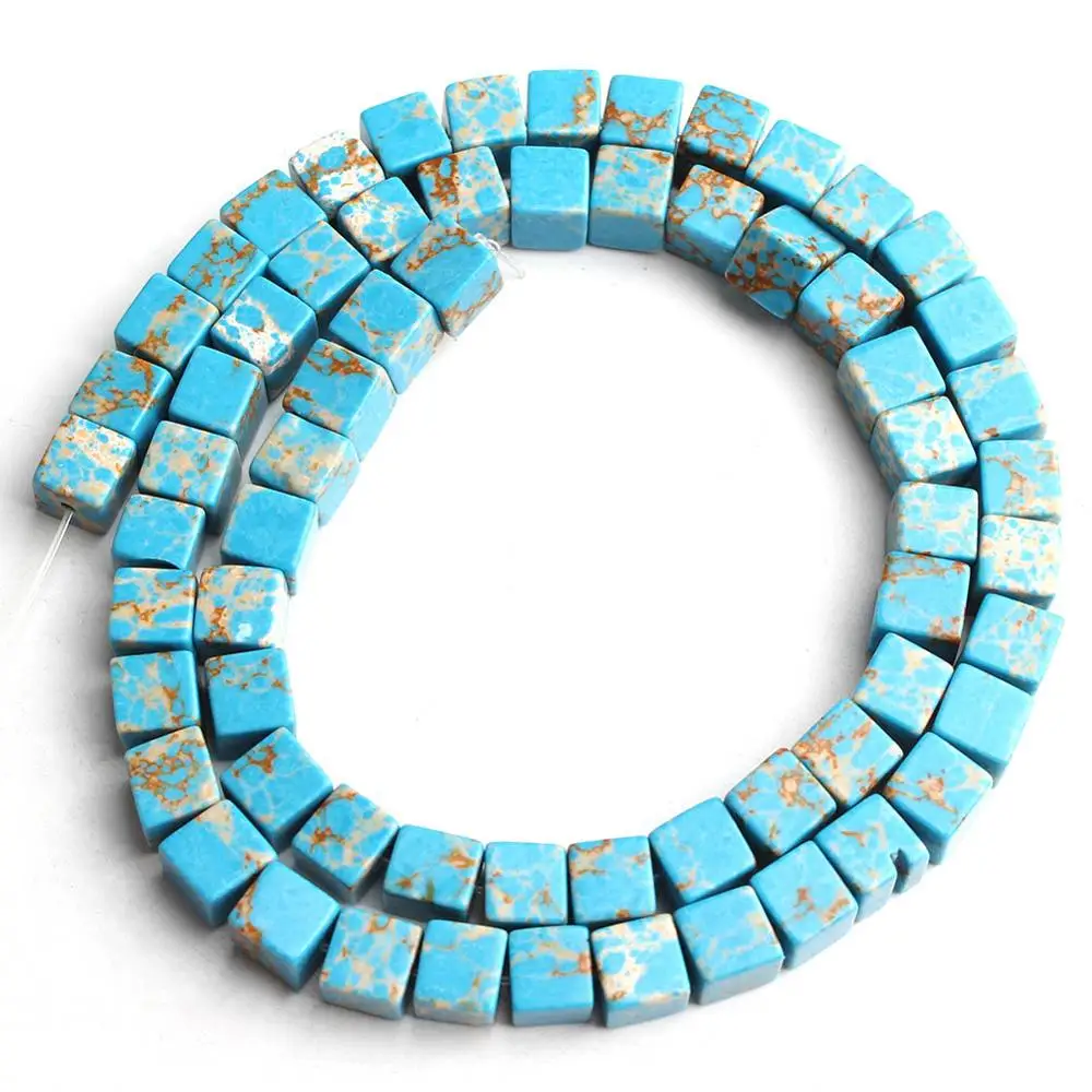 Light Blue Sediment 6*6 мм натуральный бирюзовый говлит морской осадок бусины Квадратные Свободные каменные бусины для самостоятельного изготовления ювелирных изделий Браслеты ожерелье 15 дюймов - Цвет: Light Blue Sediment