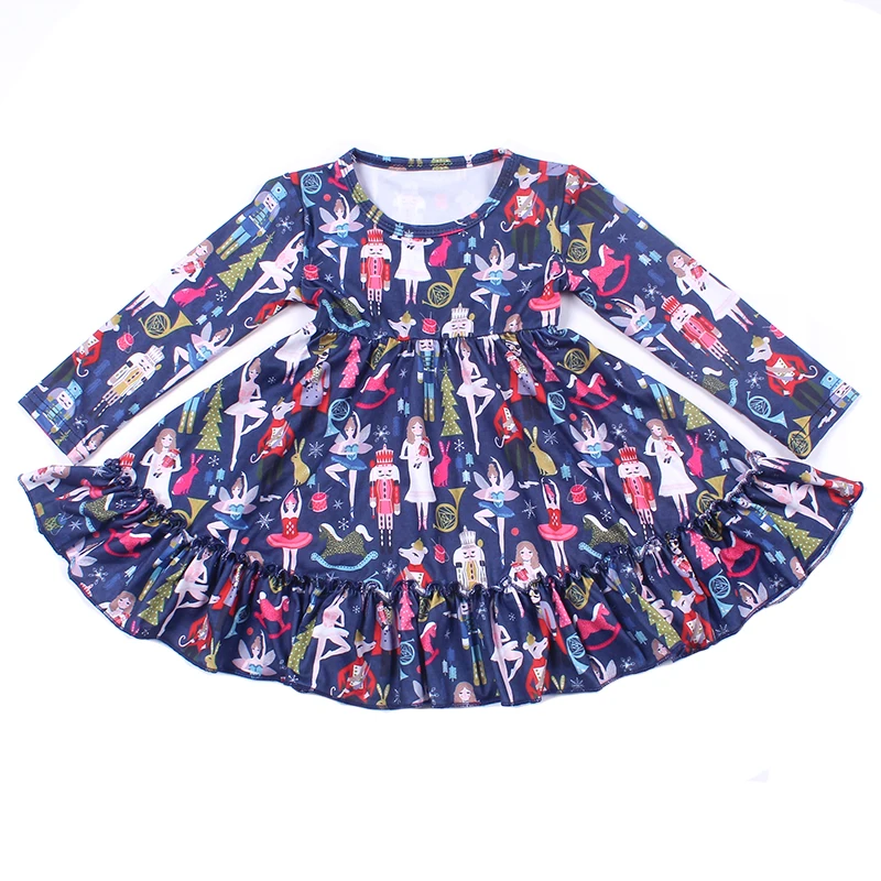 2019 Boutique girls dress pretty Dancing Animal printed ruffle Dress Kids Long Sleeve cute party Milk Silk | Детская одежда и
