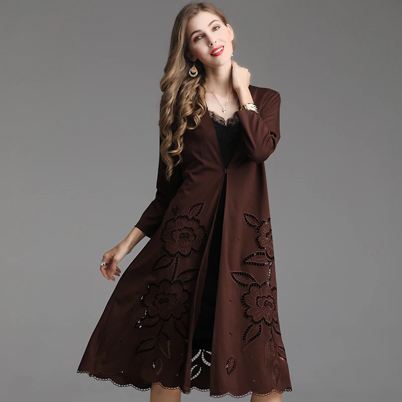 Casacos Feminino, весна-лето, модный длинный кардиган, пальто для женщин, с вышивкой, винтажное пальто, верхняя одежда для женщин, 5XL