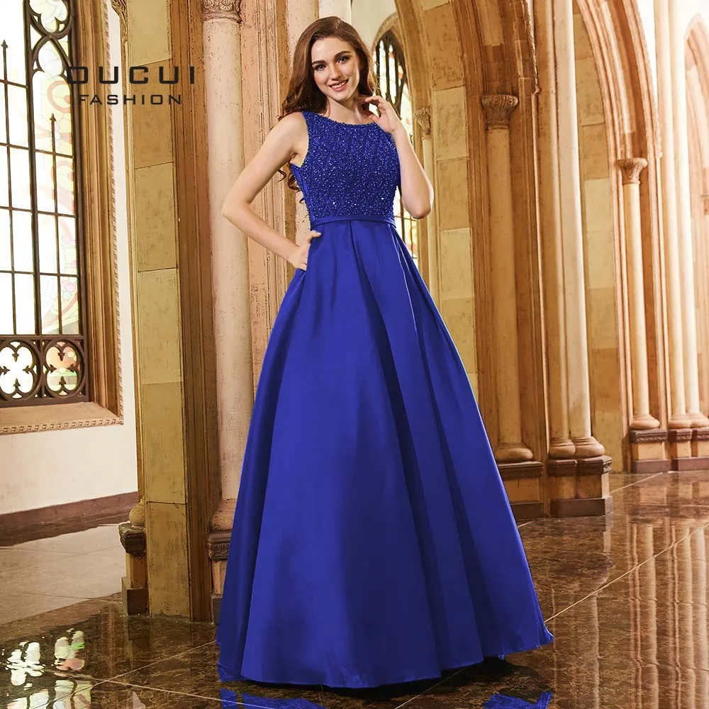 royal blue Abiye зеленое ТРАПЕЦИЕВИДНОЕ ПЛАТЬЕ, Длинные вечерние платья для женщин, вечернее платье, элегантное сексуальное атласное платье с v-образным вырезом на спине, Vestido OL103271 - Цвет: royal blue