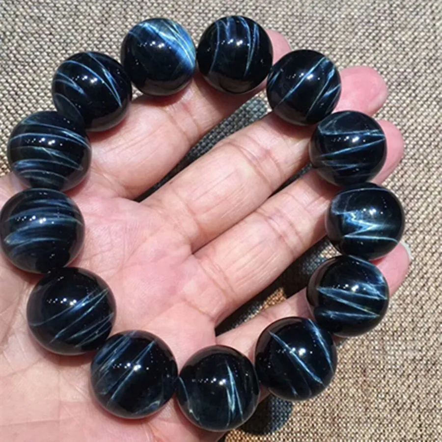

14mm Natural Blue Tiger's Eye Bracelet Hawk Eye Gemstone Round Beads Crystal Stretch For Man Women Bracelets AAAAA Drop Shipping