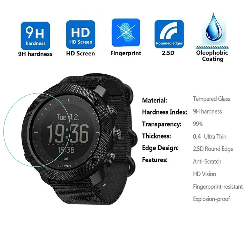 9H Hardness Tempered Glass Screen Protector For Suunto Traverse Alpha Watch Ultra Clear Explosion-proof Anti Scratch Film | Электроника