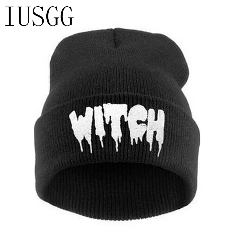 Вязаные шапки с надписью WITCH мужские и женские зимние осенние спортивные в стиле