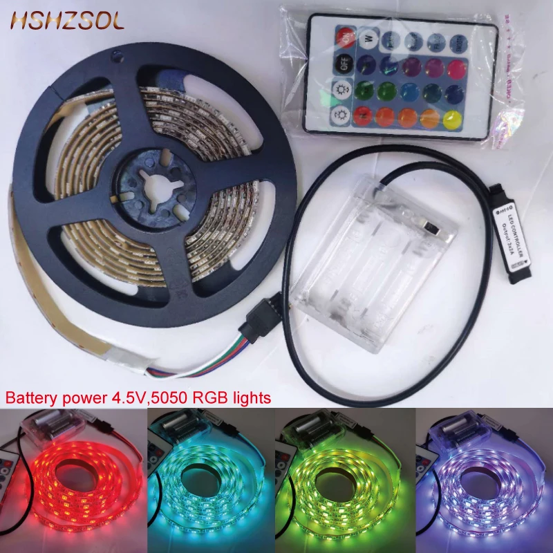 0 5 м/1 м/2 м/шт. 4 в 3aa батарея мощность 5050 LED Гибкая RGB Изменение цвета 16 цветов с 24