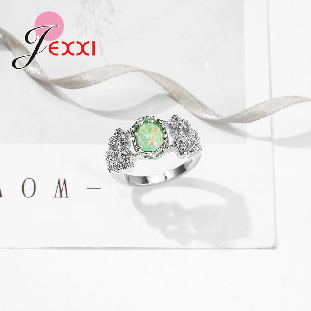Женское кольцо из серебра 925 пробы с зеленым радужным опалом | Украшения и