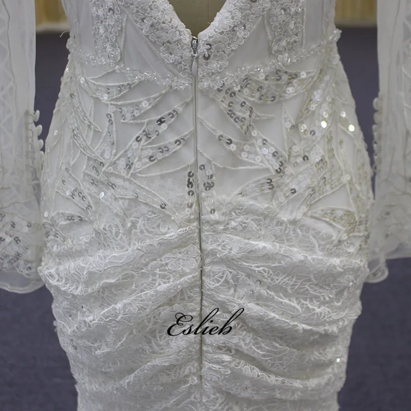 Eslieb Custom made Mermaid Wedding dresses V-NECK Beads wedding dress 2019 Long Sleeves Bridal Dresses Vestido de Noiva | Свадьбы и