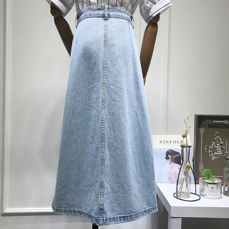 Женские джинсовые юбки 2018 осень высокая талия трапециевидная Повседневная