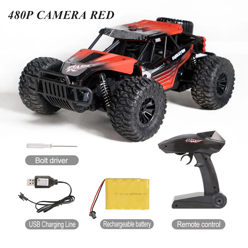 480p-camera red Радиоуправляемые автомобили 1:18 внедорожный Радиоуправляемый гоночный автомобиль TPR 2,4 ГГц рулевое управление высокоскоростные радиоуправляемые гоночные автомобили с камерой 720p Детские грузовики лучший подарок - Цвет: 480p-camera red