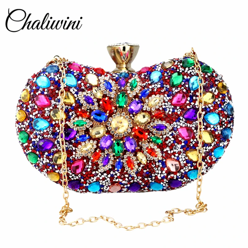 Chaliwini вечерняя двухсторонняя женская сумка клатч с бриллиантами и цветочным
