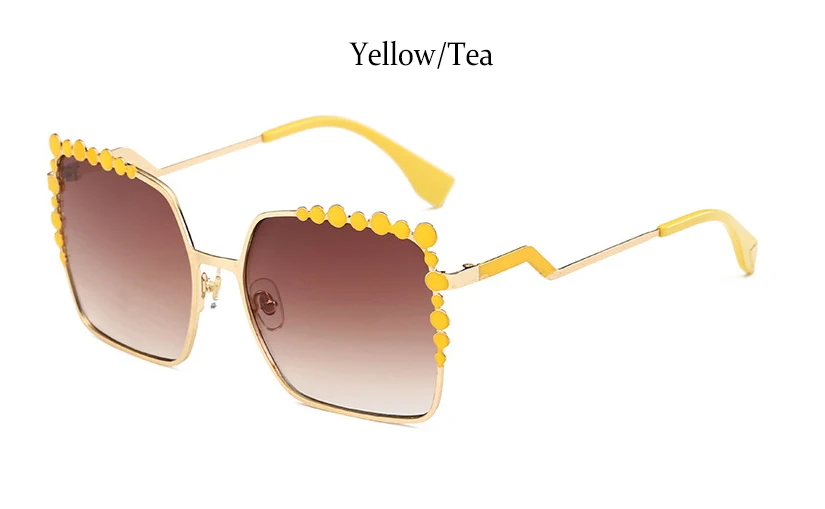 Yellow Tea Брендовые дизайнерские ретро Квадратные Солнцезащитные очки для женщин, модные зеркальные солнцезащитные очки с металлической оправой, большие женские очки, очки Gafas UV400 - Цвет линз: Yellow Tea