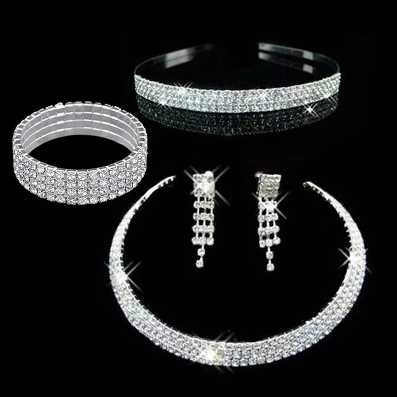 4 шт Модные Свадебные тиара ожерелья серьги корона волос свадебный набор