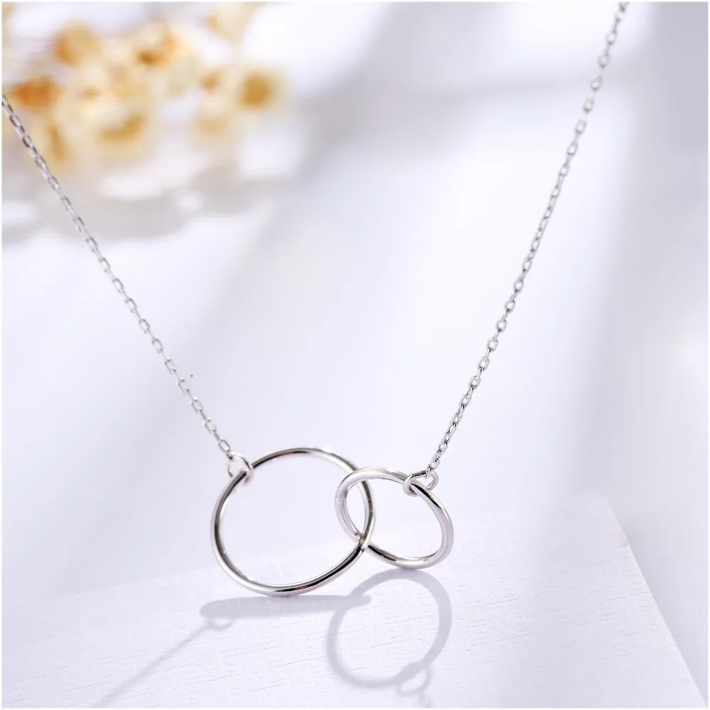 Shineland 2017 New Arrival Fashion Simple Necklace 925 Sterling Silver Double Round Circle Pendants Fine Jewelry for Women Party | Украшения
