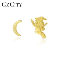 czcity minimalist boho witch moon brushed stud earrings for women cute small girls earring silver 925 sterling jewelry brincos