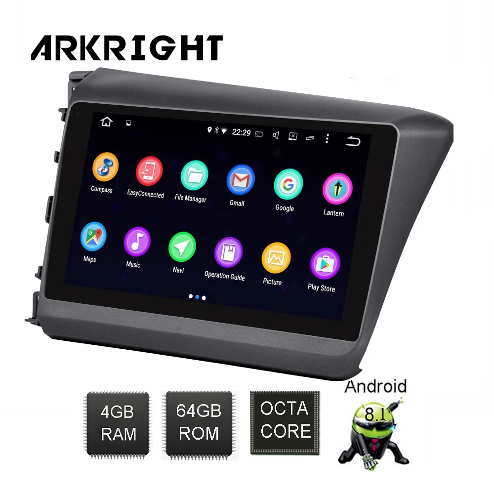 Автомагнитола ARKRIGHT с GPS Навигатором 2Din Android 8 1 4 + 64 ГБ DSP для Honda Civic 2012