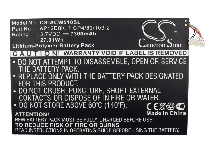 Аккумулятор Cameron Sino 7300 мАч AP12D8K для Acer Aspire Iconia A3 A10 P3 171 W510/W510P|cameron sino|battery forcameron sino