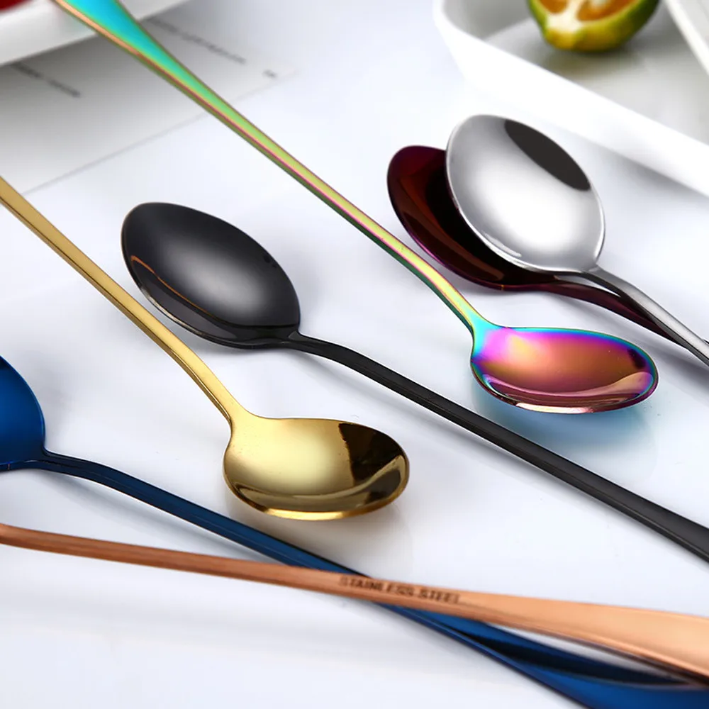 

Colorful Spoon Long Handle Spoons Flatware Coffee Drinking Tools Kitchen Gadget Teaware Dessert Spoons Tableware Wholesale S*60