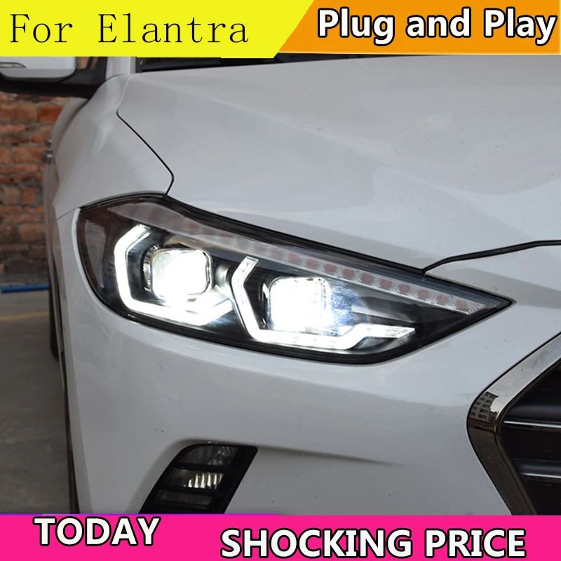 Стайлинг автомобиля для фары Hyundai Elantra 2016 2019 светодиодный ные DRL Bi Xenon Lens дальний