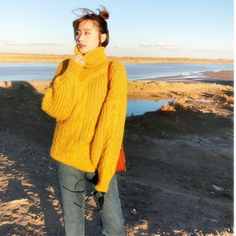 Новинка, свитер с высоким воротом, женский, осенний и зимний, вязаный, длинный рукав, однотонный, пуловеры, утолщенный, теплый свитер для женщин SW861