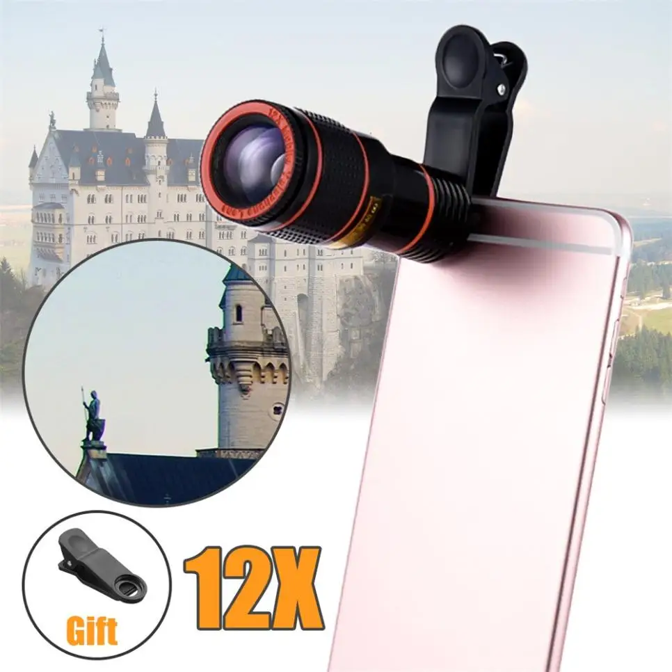 12X камера с оптическим увеличением телескоп объектив для iPhone 6 6s 7 8 Plus Универсальный зум объектив для Huawei Mate 10 lite для Xiaomi Redmi 6