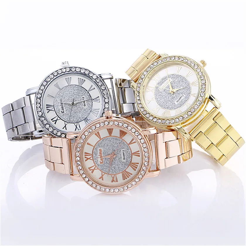 2019 Роскошные женское платье часы алмаз нержавеющая сталь Спорт кварцевые