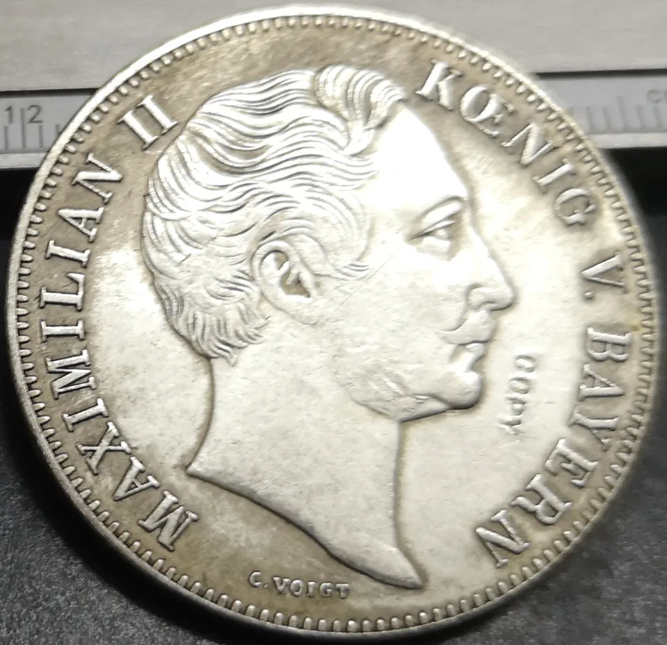 1849 Королевство Бавария 2 гульден Максимилиан II Посеребренная копия редкой
