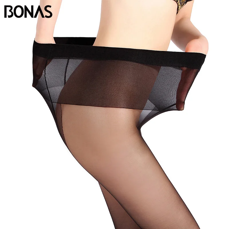 BONAS, большие размеры, черные чулки, женские колготки, летние, женские, Т-образные ластовицы, эластичные, бесшовные колготки для девочек, тонкие, одноцветные, женские