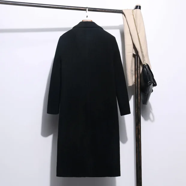 Abrigos Mujer Invierno черное шелкопрядное шерстяное пальто с воротником Длинное свободное шерстяное пальто модное женское пальто Abrigo Mujer