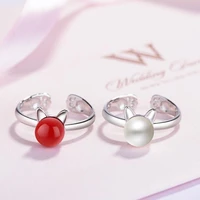 new arrival creative cute beautiful silver plated jewelry cat ear temperament two colors pearl opening rings xzr009