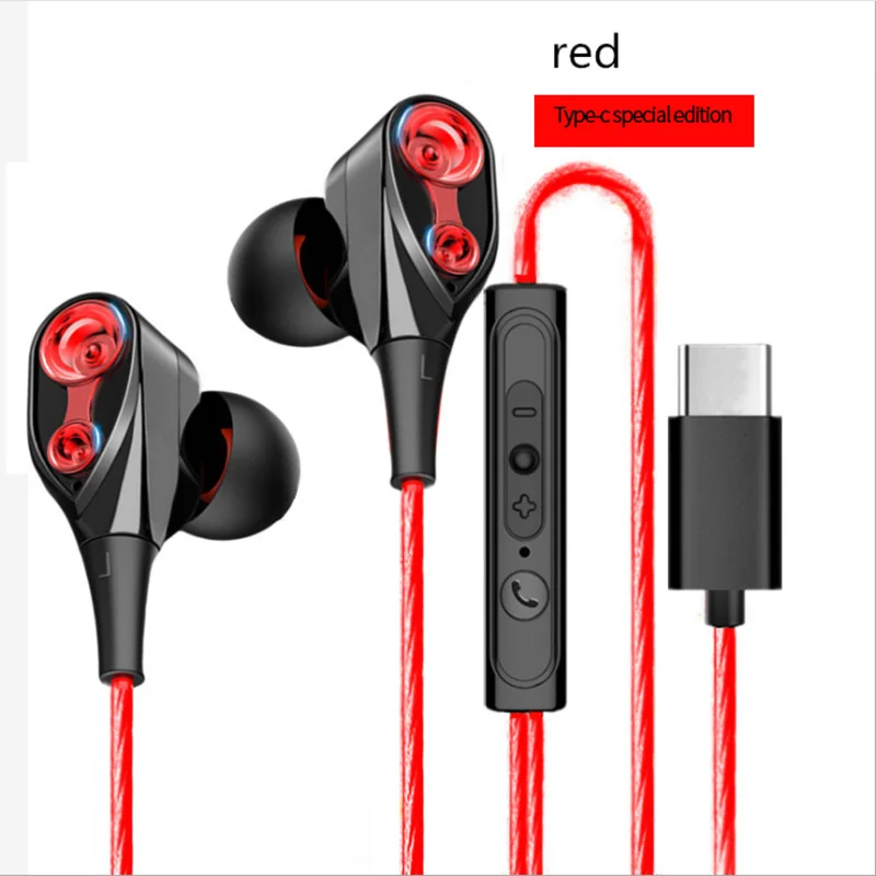 red HiFi USB-C наушники-вкладыши с динамическим Приводом Типа C, наушники с басами, металлическая Спортивная игровая гарнитура с микрофоном для samsung Xiaomi huawei Letv - Цвет: red