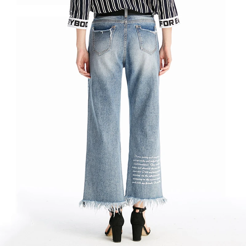 Джинсы для женщин рваные с кисточками высокой талией тонкие обтягивающие