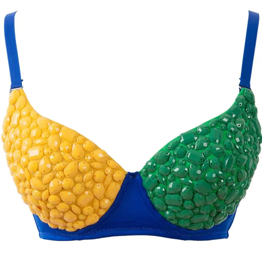 

2023 Women Fashion Sexy Bralette Yellow Green Patchwork Belly Dance Push Up Bra Beading Brassiere Bralet Bras