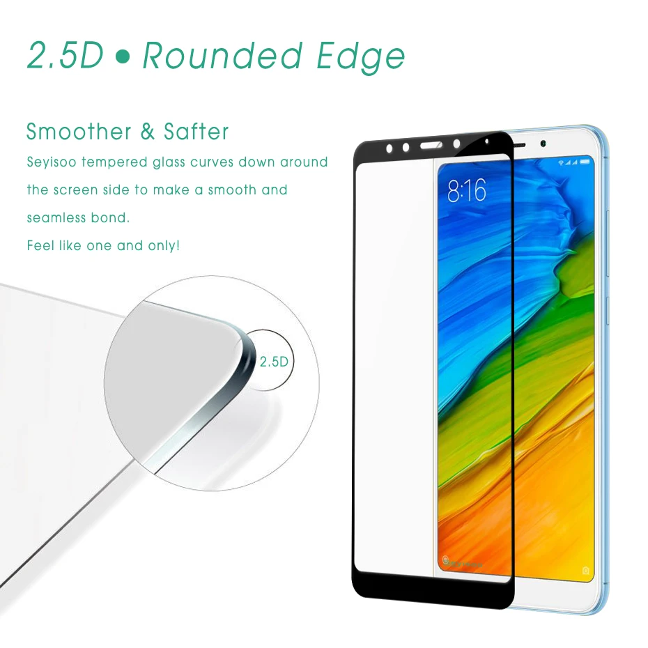 

[2 Pack] 100% Original Seyisoo 0.3mm 2.5D Full Cover Tempered Glass Screen Protector For Xiaomi Redmi 5 Xiomi Redmi 5 Plus Film