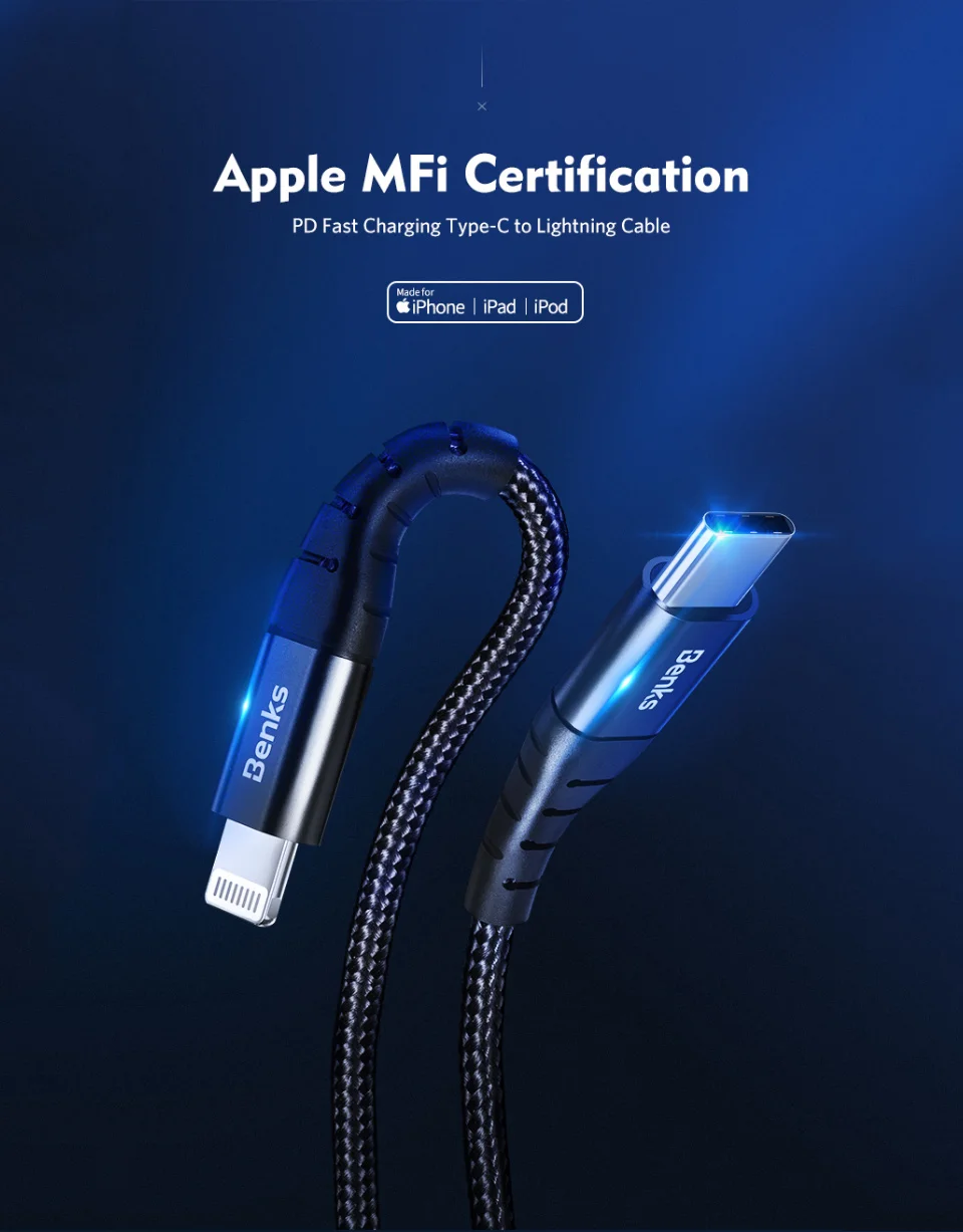 Benks MFi сертифицированная C94 Тип C интерфейс Apple кабель PD для быстрой зарядки и передачи данных для iPhone Xs/xsmax/Xr/8 Plus для MacBook шнур для синхронизации