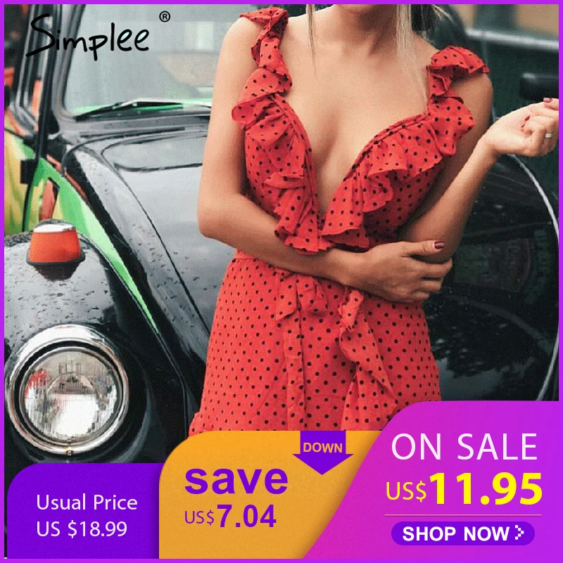 Simplee ремень с v-образным вырезом в горошек летнее повседневное женское платье