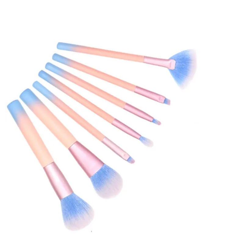 7pcs as picture 7 шт., Профессиональные кисти для макияжа, набор, розовый, синий, с деревянной ручкой, высокое качество, для нанесения основы, для смешивания, косметические инструменты для макияжа - Handle Color: 7pcs as picture