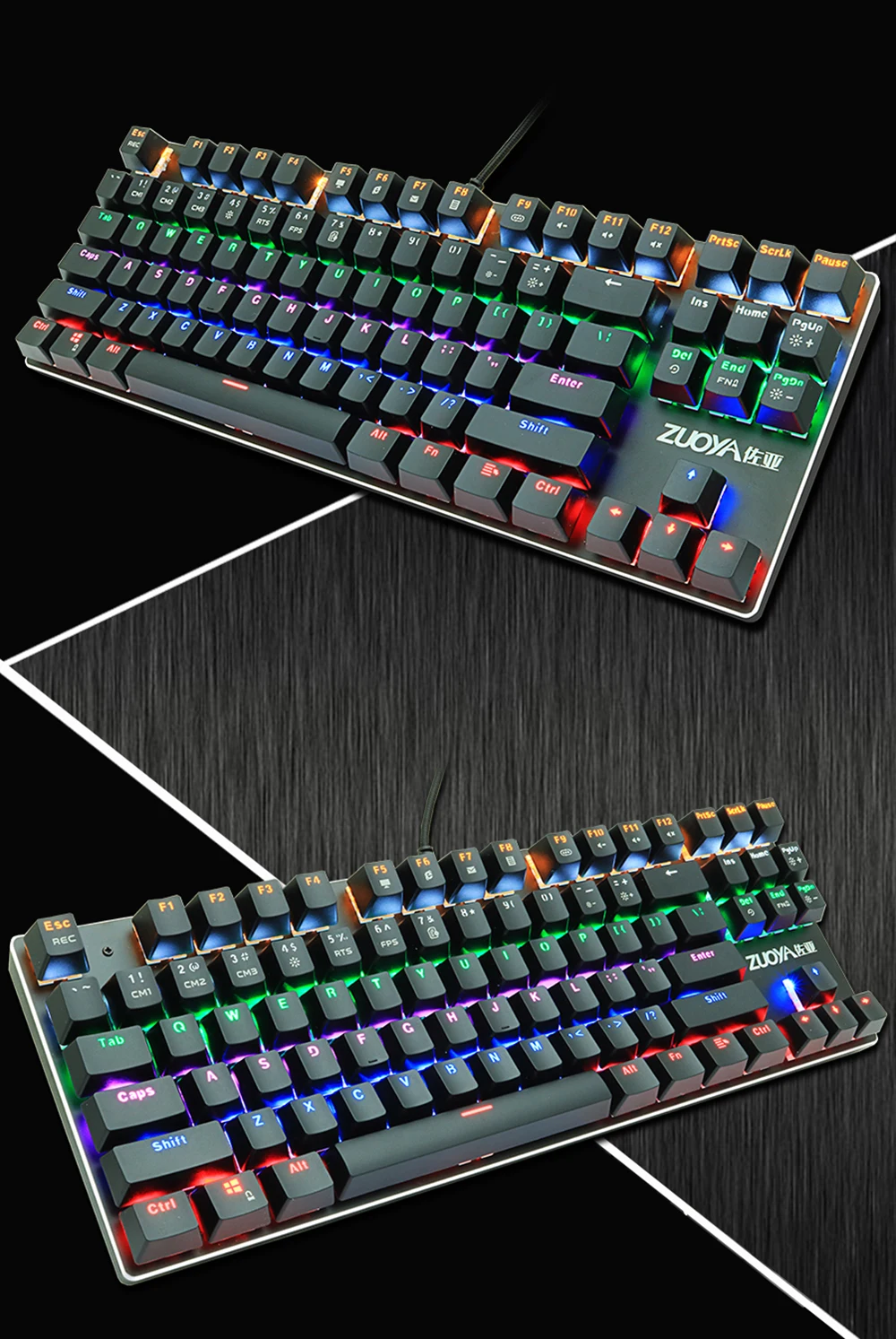 ZUOYA игровая механическая клавиатура 87 клавиш синий черный красный переключатель RGB/MIX светодиодный светильник USB Проводная Ru/US игровая клавиатура для ПК ноутбука