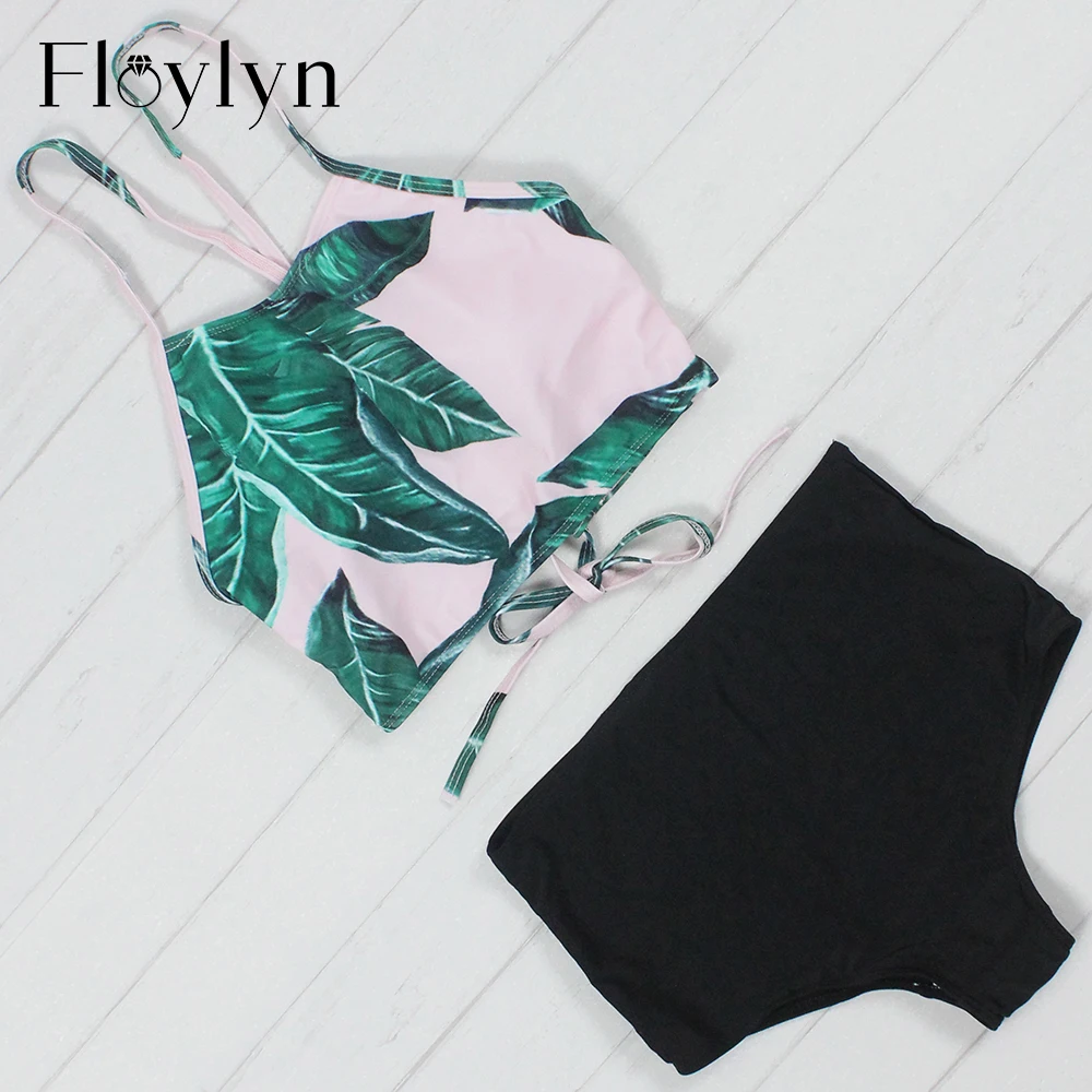 Купальник бикини Floylyn с принтом пикантное высокой горловиной пляжная одежда
