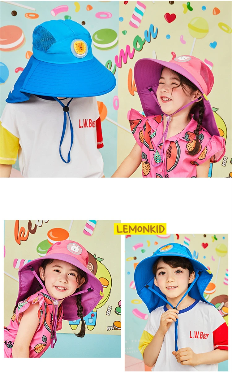 Lemonkid с широкими полями Детская шляпа для защиты от солнца детское ведро кепки летние пляжные девушки путешествия на открытом воздухе новые модные милые мальчик повседневные солнцезащитные кепки