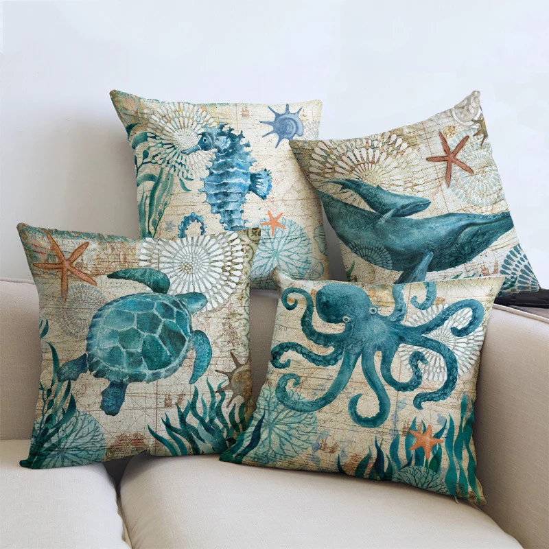 18 &quotквадратный винтажный морской океан жизнь морская черепаха льняная лошадь