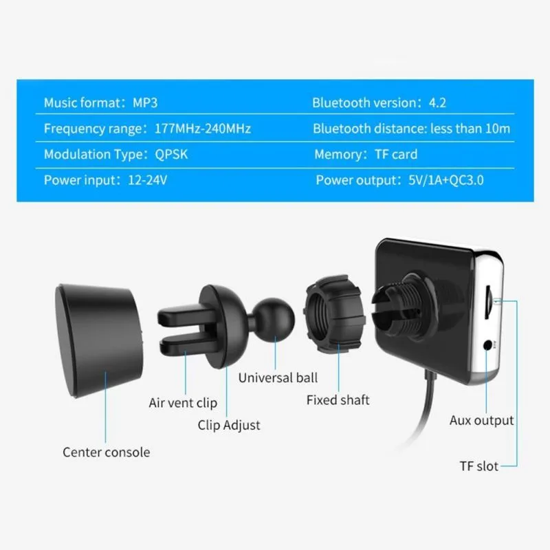 Fm-передатчик Bluetooth U диск TF DAB приемник беспроводной автомобильный комплект громкой связи с ЖК-дисплеем поддерживает DAB QC3.0& 1A USB Cargador
