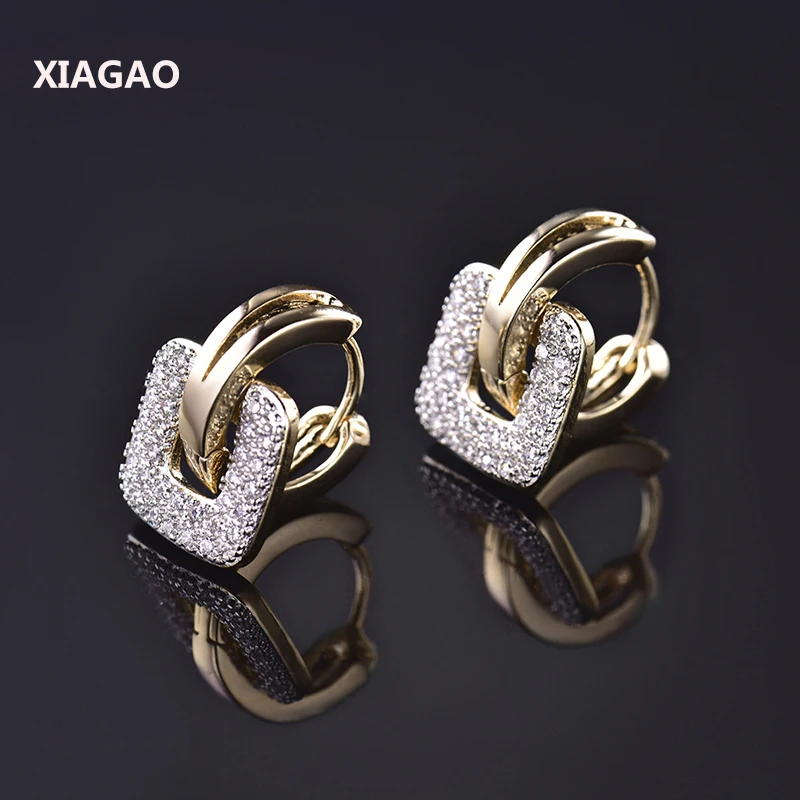 XIAGAO квадратная старинная Монета форма дизайн уникальные ювелирные изделия золото-цвет AAA CZ обруч серьги для женщин