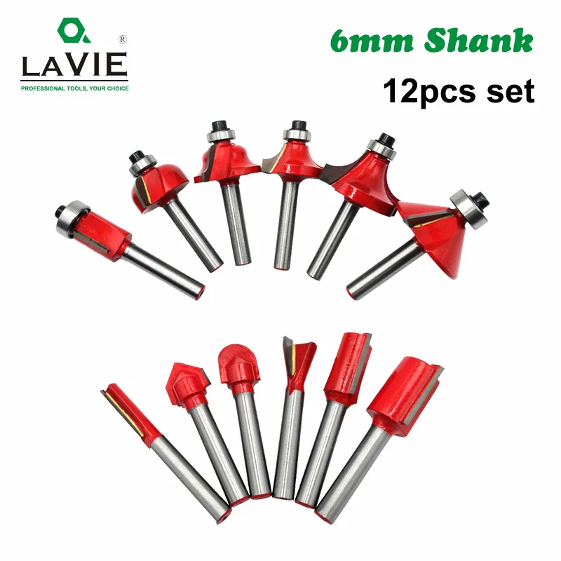 12pcs 6mm Shank Router Bit Set Trimming Straight Corner Beading Bits for Wood Milling Cutter Carbide Cutting Woodwork Tool 06011
