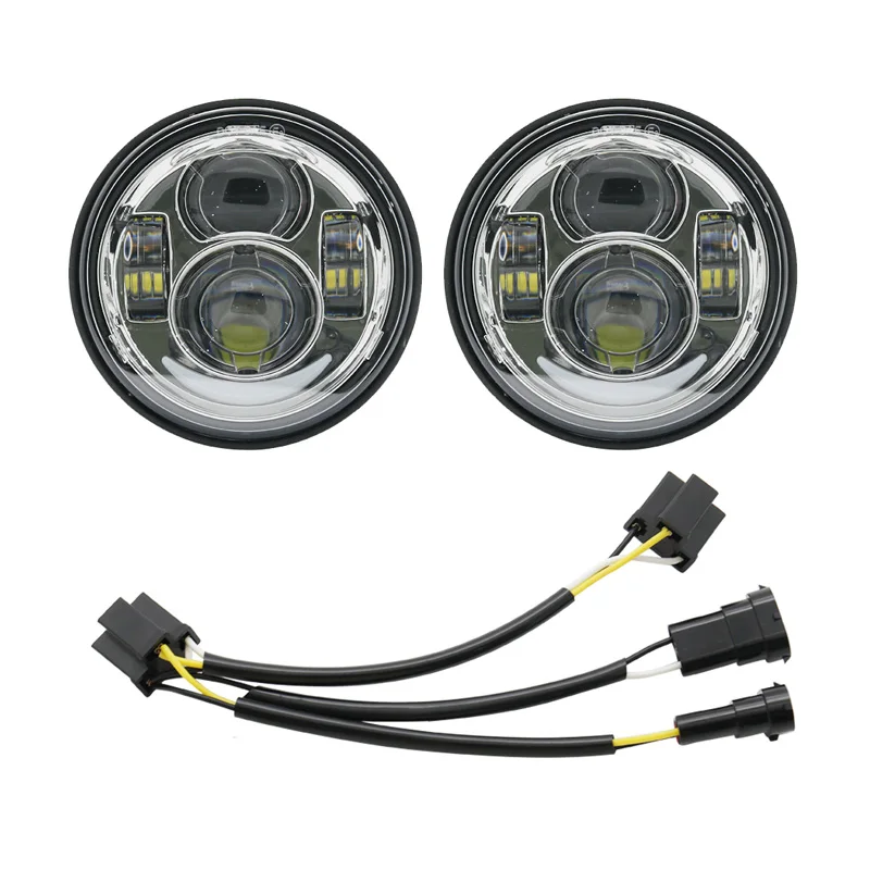 Chrome 2 Двойной мотоцикл DRL фары 4,65 ''светодиодные передние фары Fat Bob фары для Harley Fat Bob FXDF 5 дюймов проектор фар - Цвет: Chrome 2