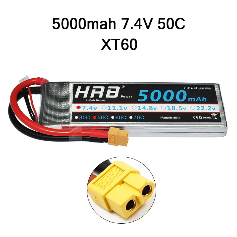 Hrb RC Lipo 1 S 2 S 3 S 4S 5S 3,7 V 7,4 V 11,1 V 14,8 V 18,5 V Батарея 1500 mah 2200 mah 3300 mah 4200 mah 5000 mah 5200 mah 6000 mah 10000 mah - Цвет: 2S 5000mah 50C XT60