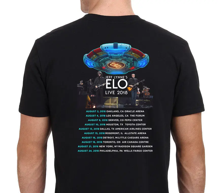 Мужская Черная хлопковая Футболка с принтом Jeff Lynne Ft ELO Tour 2018 размеры от S до XXXL 100%
