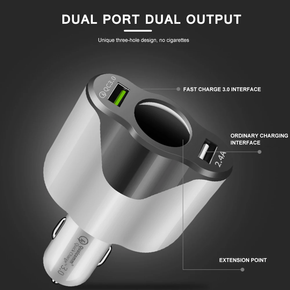 QC3.0 2.4A двойной USB разветвитель автомобильного прикуривателя гнездо адаптер
