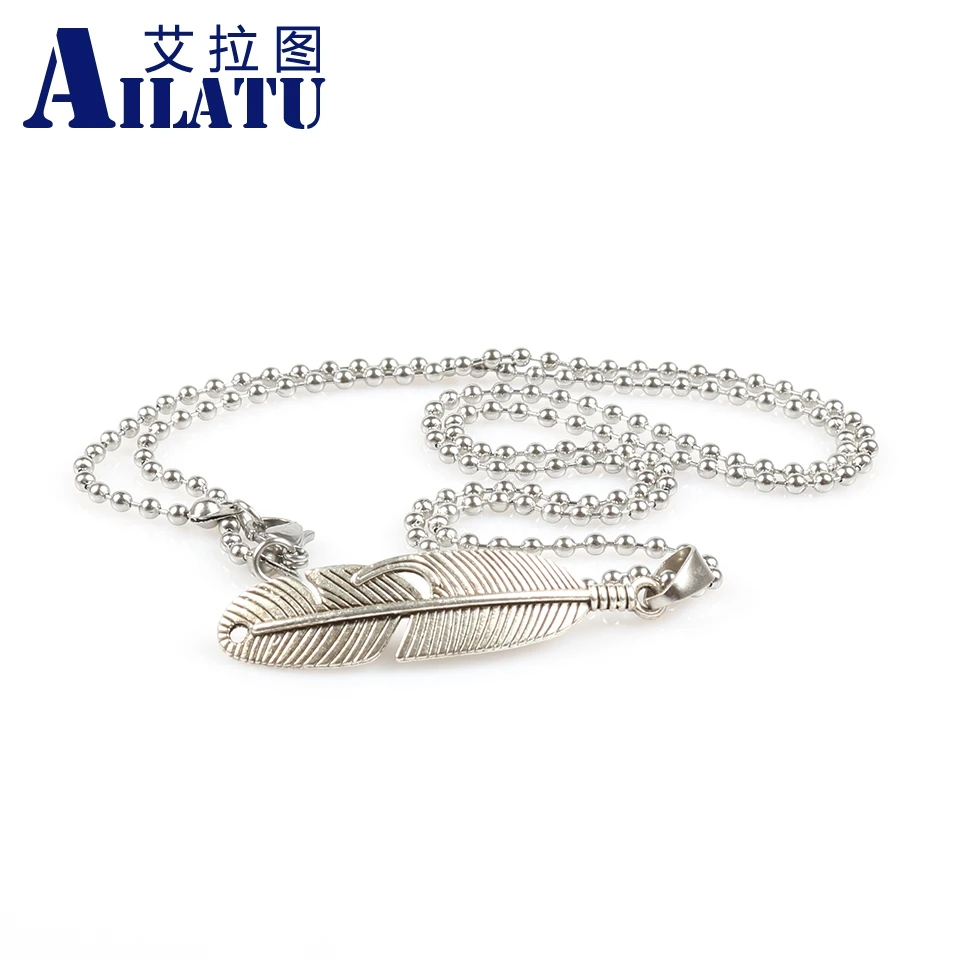 Ailatu New Arrival Zinc Alloy Feather Pendant and Stainless Steel Chain Necklace for Men Women' Gifts | Украшения и