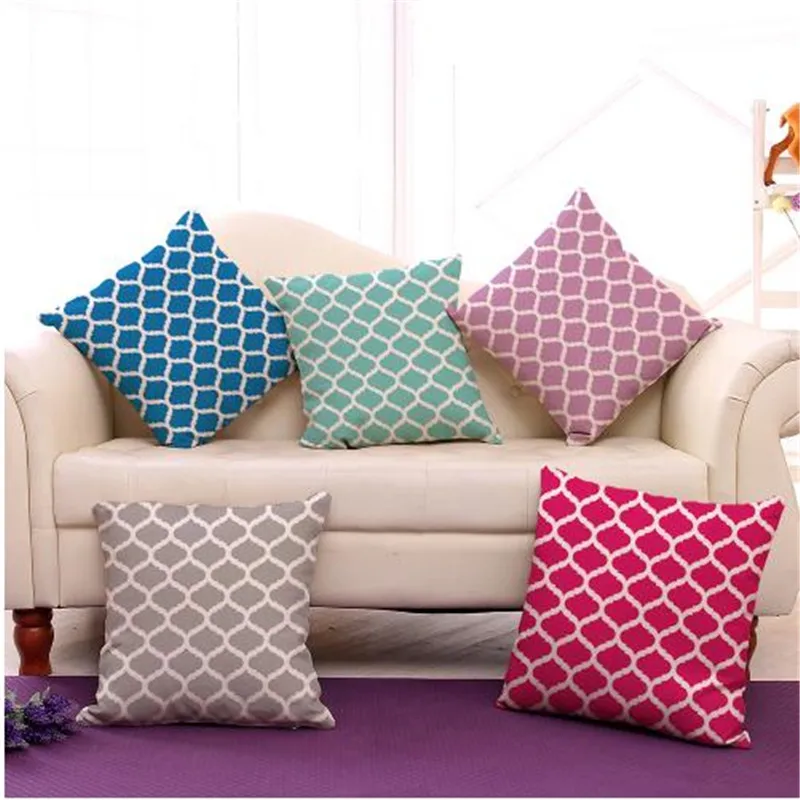 Хлопковая льняная декоративная подушка Quatrefoil с декоративным узором квадратная