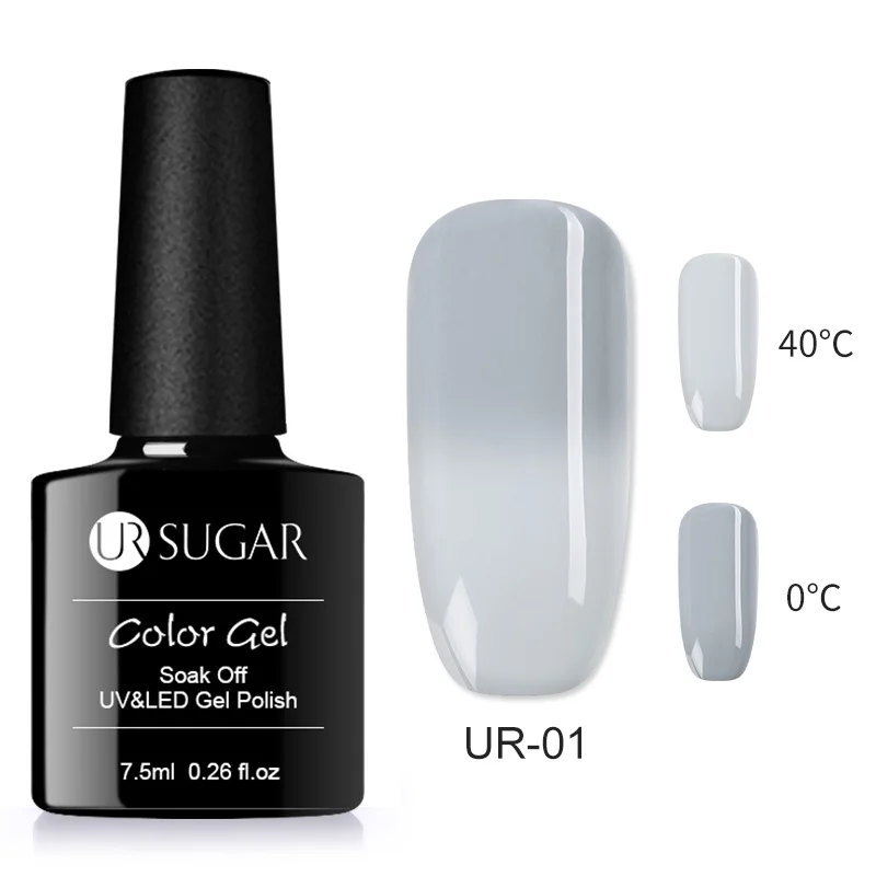 Ur Sugar серый Гель-лак для ногтей, меняющий цвет, 3 цвета, Термальный УФ-Гель-лак, 7,5 мл, блестящий Гель-лак для ногтей, сделай сам - Цвет: UR-01 Grey