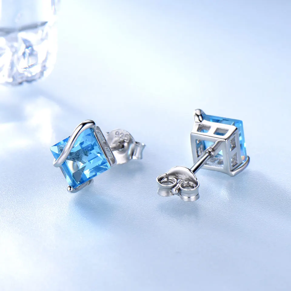 UMCHO 2.5ct натуральный Швейцарский синий топаз драгоценный камень серьги 925